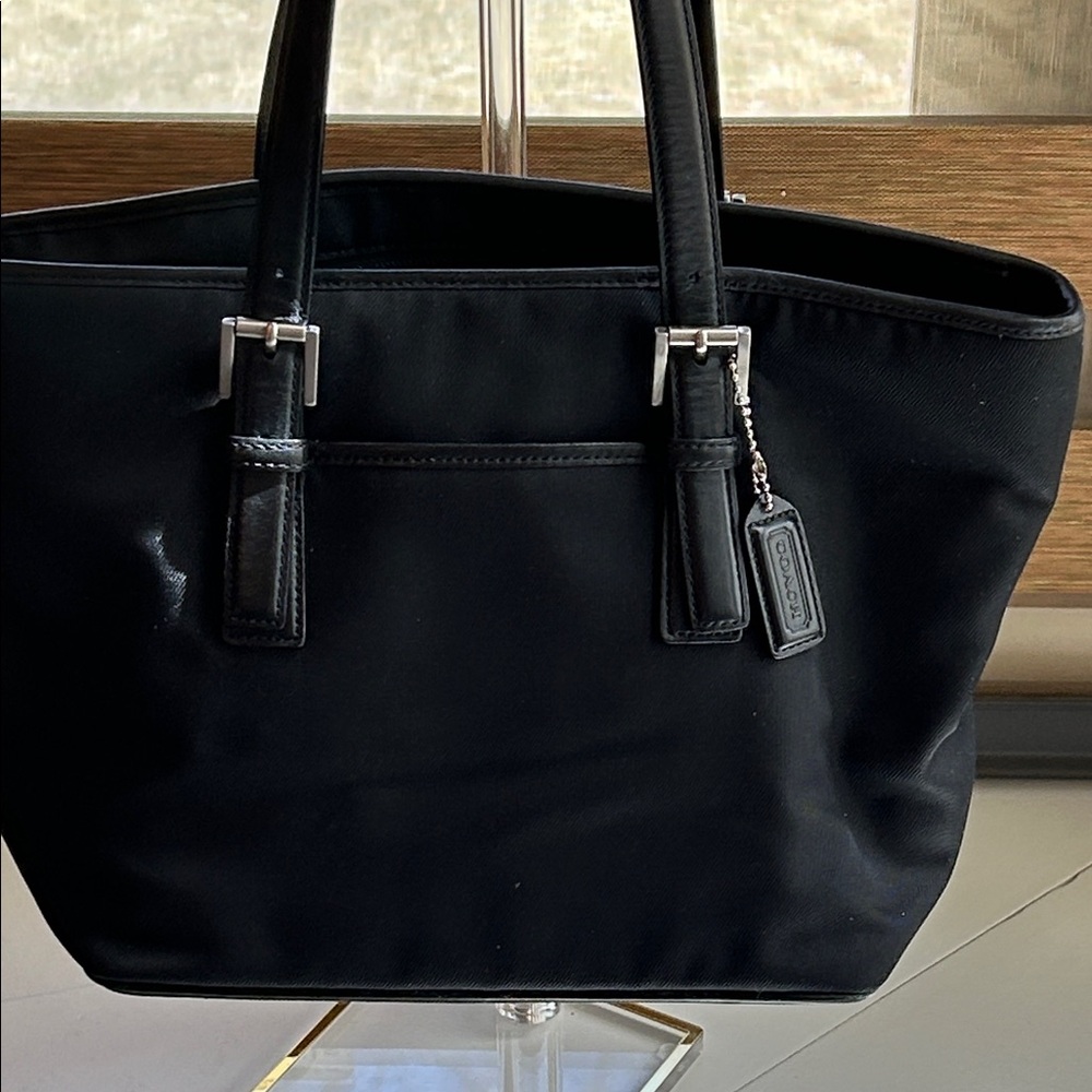 Coach Black Nylon Tote with Leather Handles and Tag